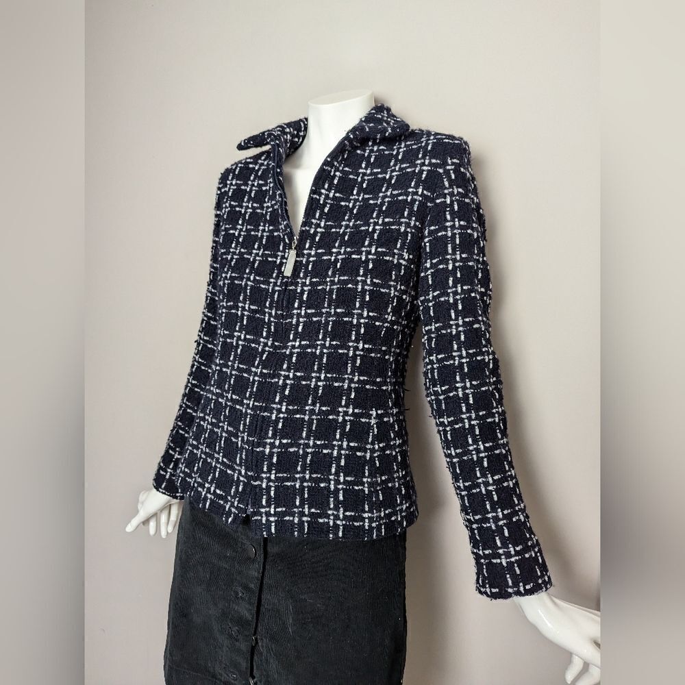 Dana Buchman Blazer Fitted Women's Jacket collar tweed wool zip up size 2